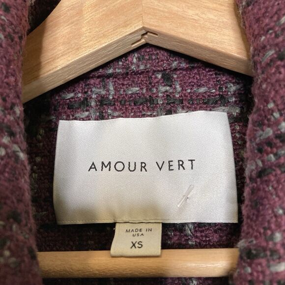 Amour Vert Tweed Upcycled Acrylic Blazer Purple Plaid Women Size XS Oversized - Picture 10 of 11